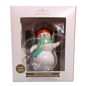 Hallmark Porcelain Snowman Christmas Tree Ornament New In Box Holiday Decoration